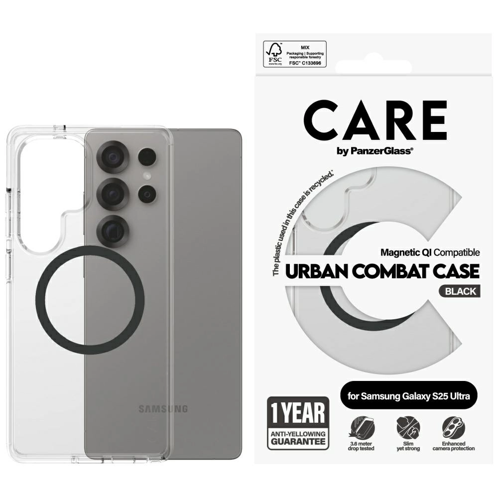 Etui PanzerGlass Flagship Urban Combat Black QI do Galaxy S25 Ultra Przezroczysty