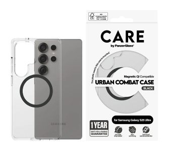 Etui PanzerGlass Flagship Urban Combat Black QI do Galaxy S25 Ultra Przezroczysty