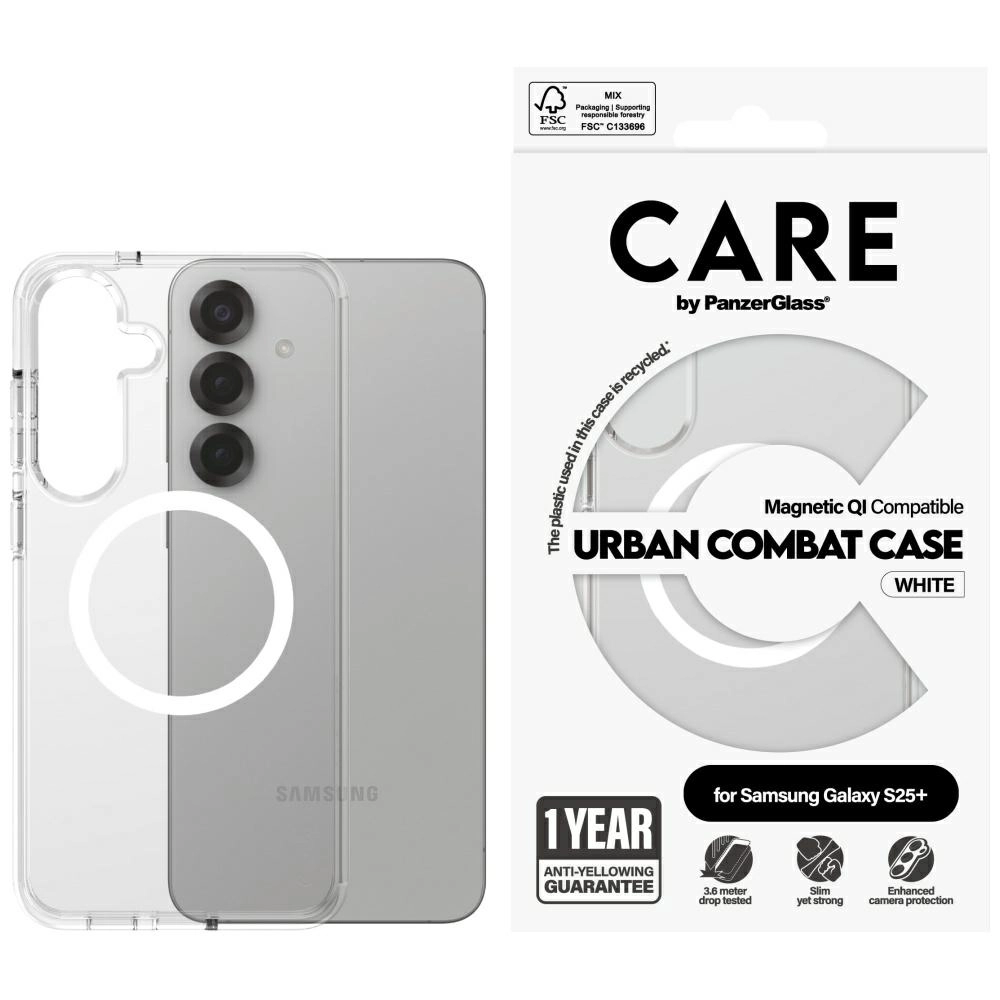 Etui PanzerGlass Flagship Urban Combat White QI do Galaxy S25 Plus Przezroczysty