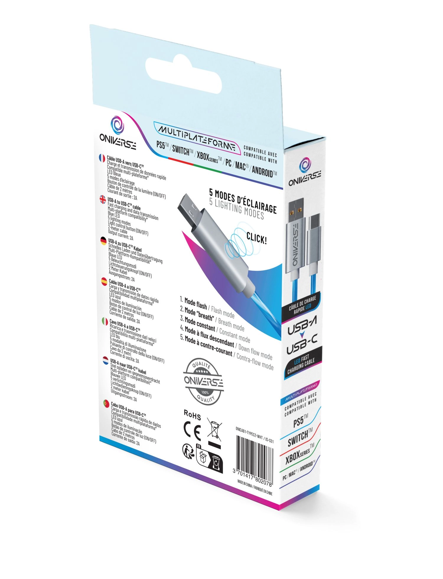 Kabel Oniverse LED Rapid Charge USB-A / USB-C