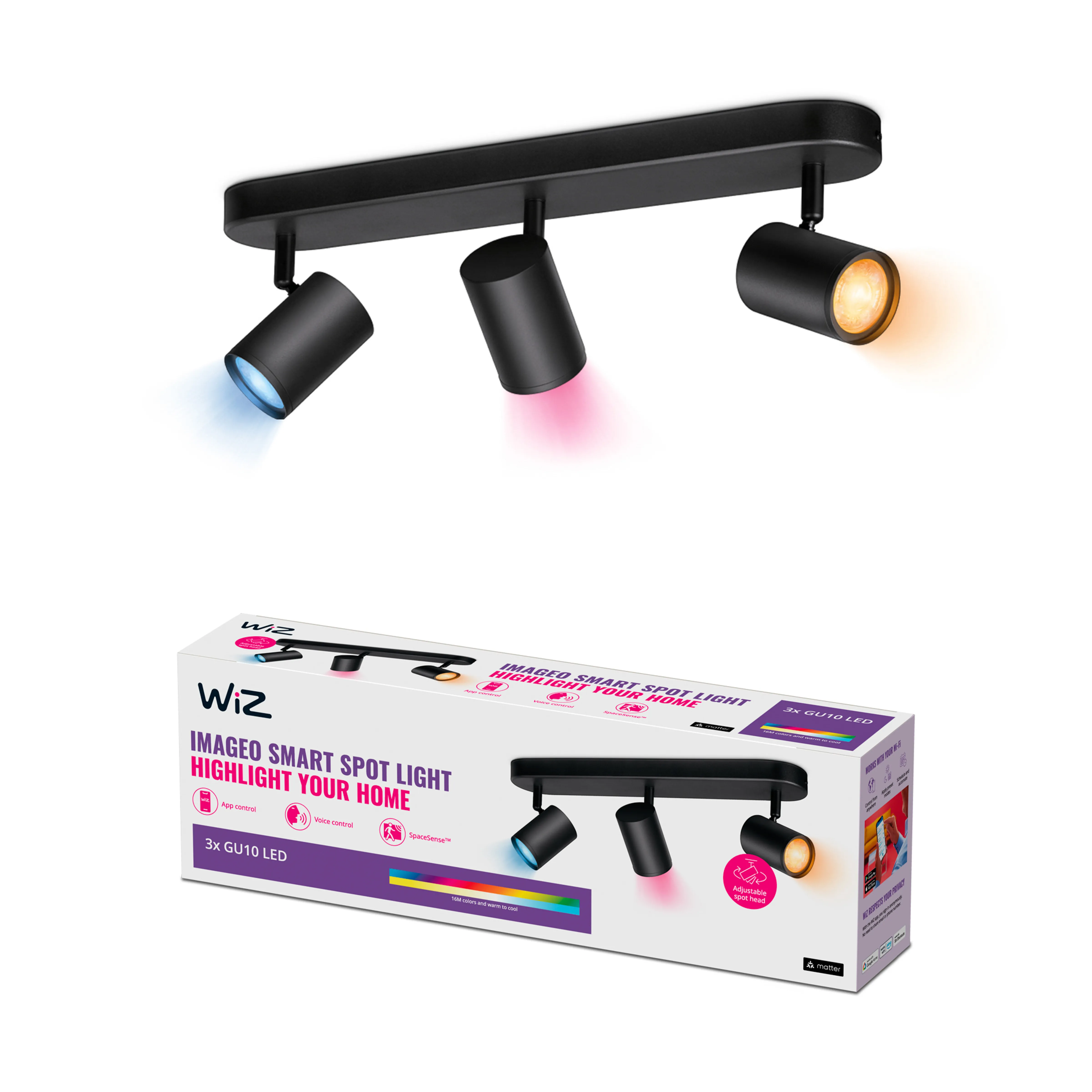 Reflektor WiZ Imageo 3x GU10 LED Czarny