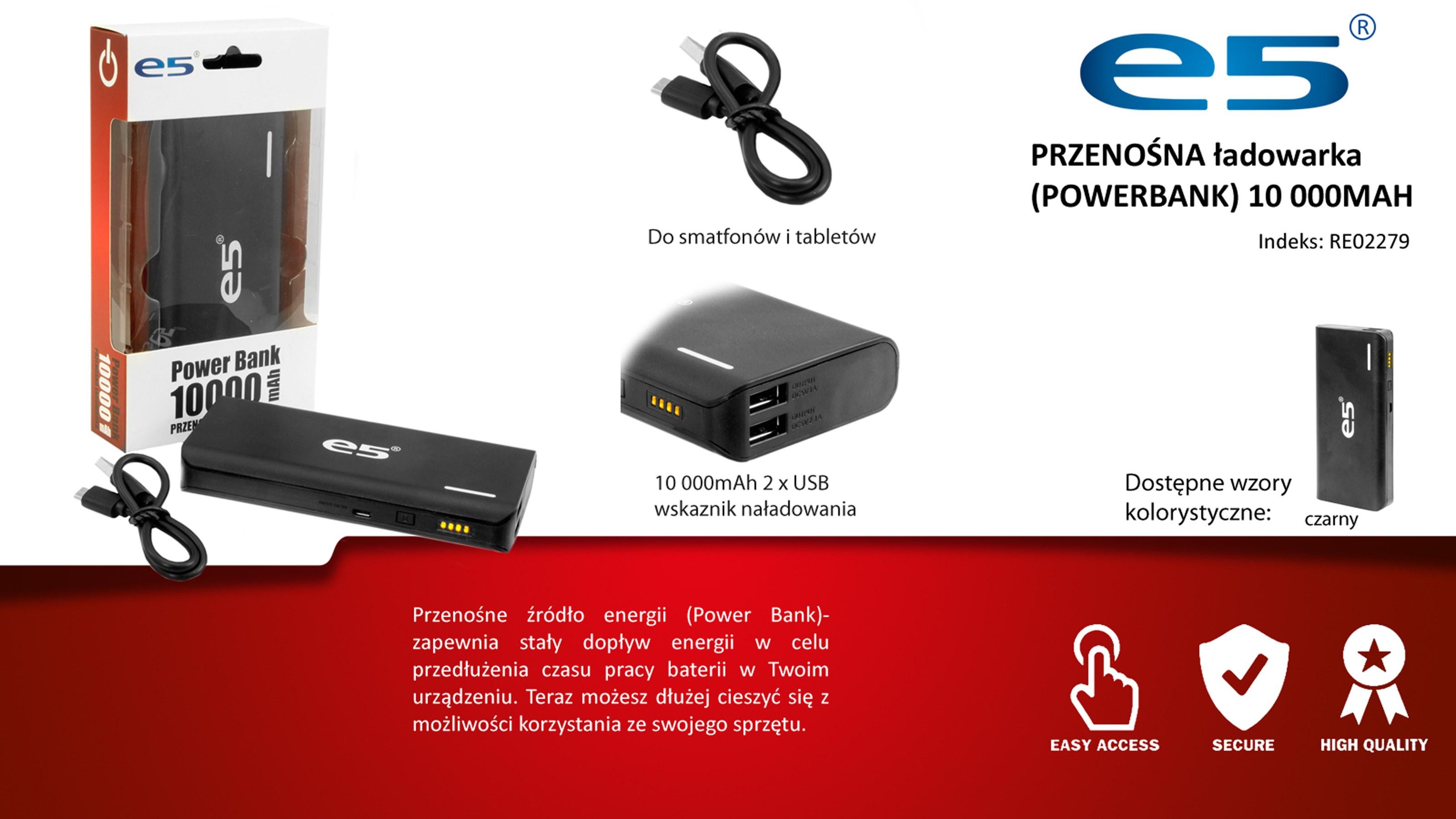 Powerbank e5 RE02279 10000 mAh (czarny)