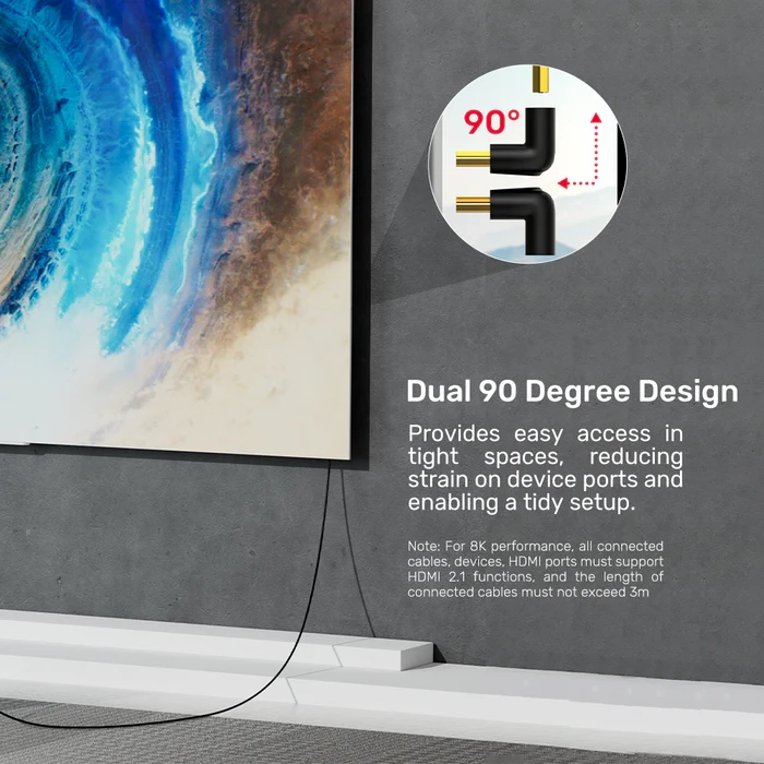 Adapter kątowy Unitek A1046ABK03 Kątowy 8K HDMI 90 i 270 stopni