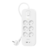 Belkin SRB002VF2M-V2, 6 gniazd, 2m, USB-C PD 18W, USB-A, Biały