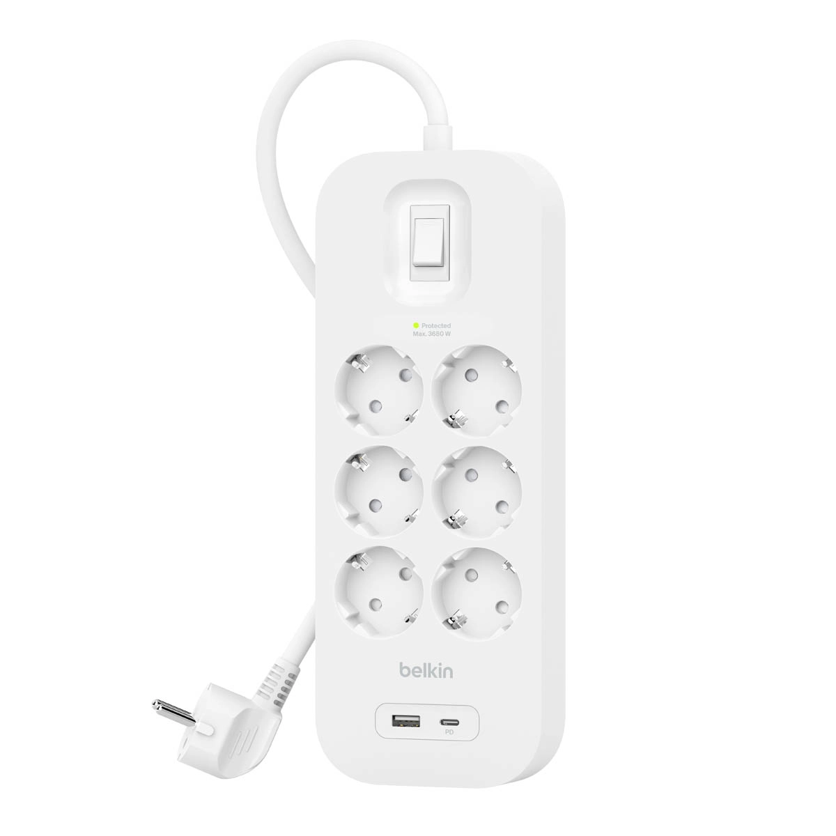 Listwa Belkin SRB002VF2M-V2, 6 gniazd, 2m, USB-C PD 18W, USB-A, Biały
