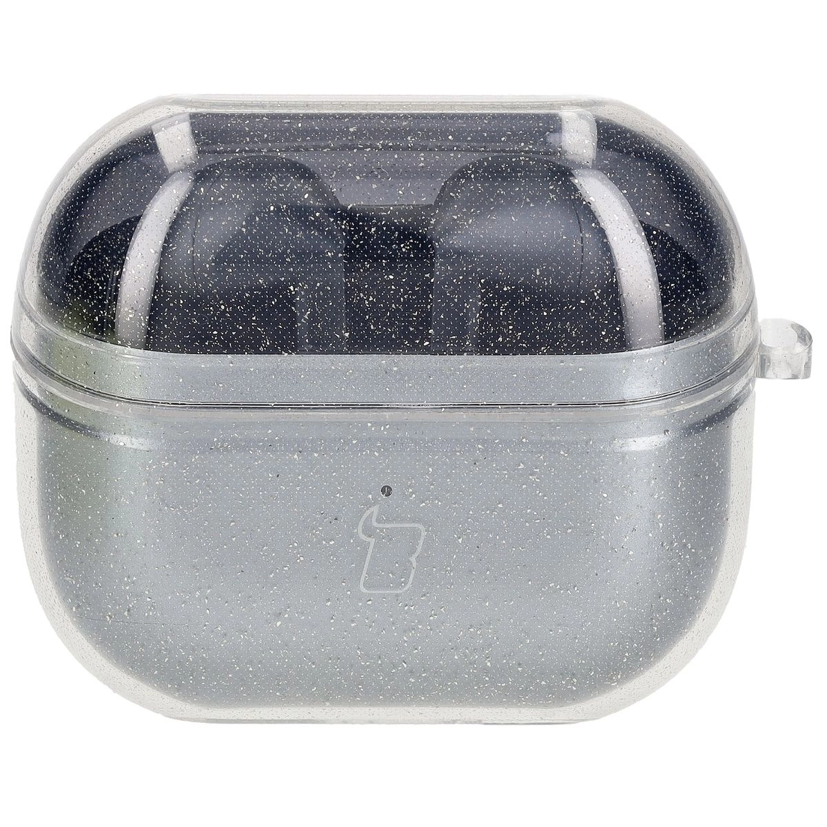 Etui na słuchawki Bizon Elastyczne z karabińczykiem do Samsung Galaxy Buds 3/3 Pro Przezroczysto-brokatowy