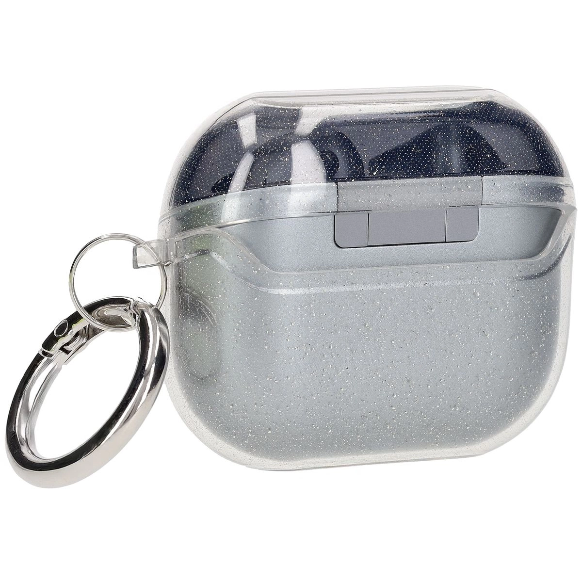 Etui na słuchawki Bizon Elastyczne z karabińczykiem do Samsung Galaxy Buds 3/3 Pro Przezroczysto-brokatowy