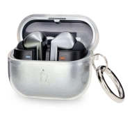 Bizon Elastyczne z karabińczykiem do Samsung Galaxy Buds 3/3 Pro Przezroczysto-brokatowy