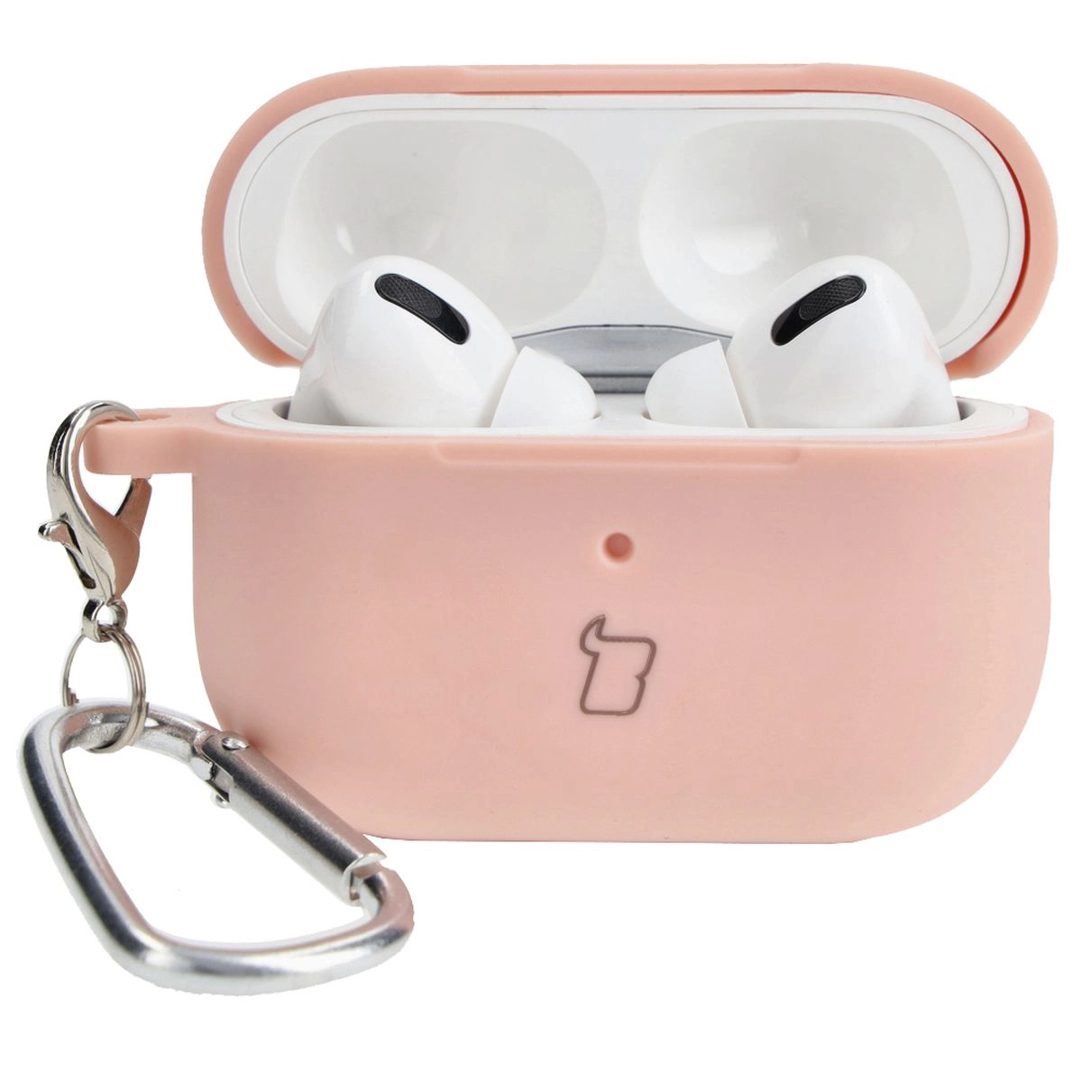 Etui na słuchawki Bizon Silikonowe z karabińczykiem do AirPods Pro 2 Jasnoróżowy