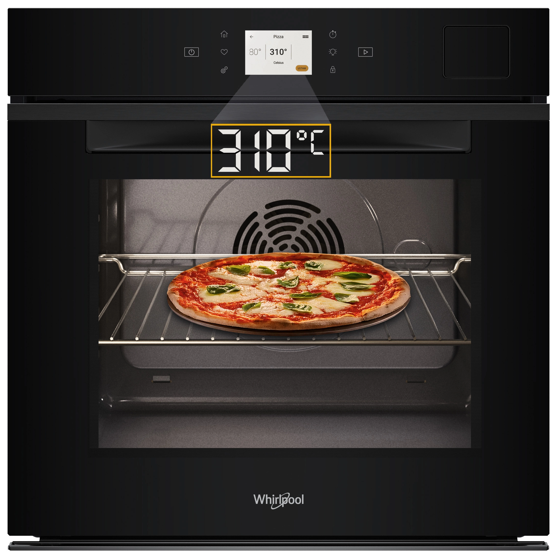 Whirlpool WOI11P8FHT2SBAF Funkcje AI Pizza 310C Termoobieg Termosonda AirFry Czarny