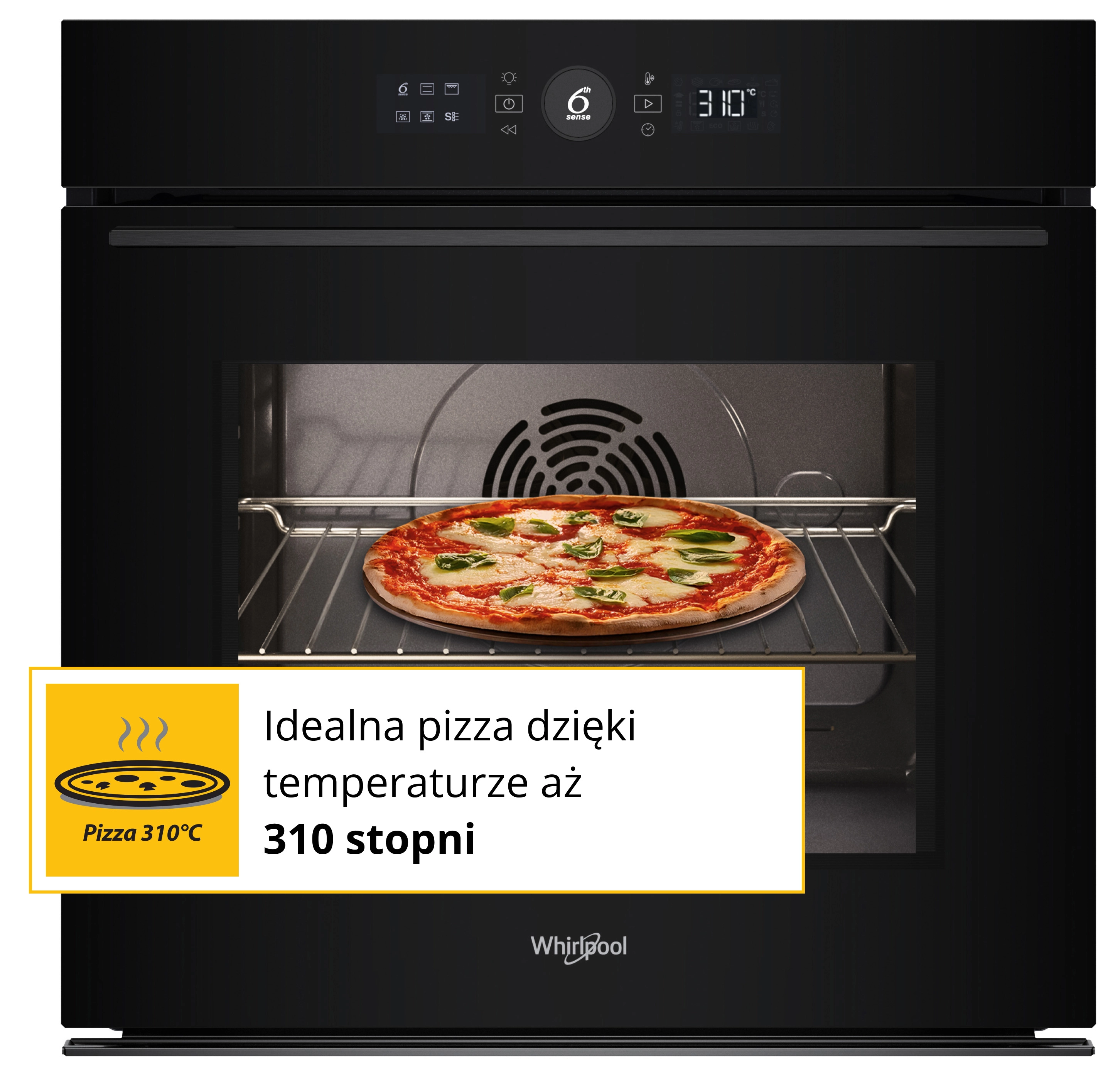 Piekarnik elektryczny Whirlpool WOI5S8PPM1SBA Pizza 310C Termoobieg Termosonda AirFry Czarny