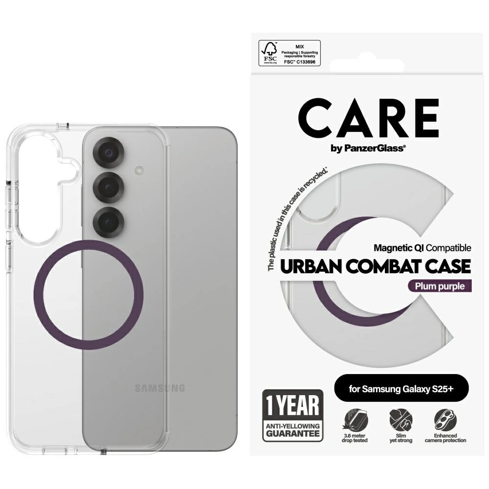 Etui PanzerGlass CARE by Flagship Urban Combat Purple QI do Galaxy S25 Plus Przezroczysty