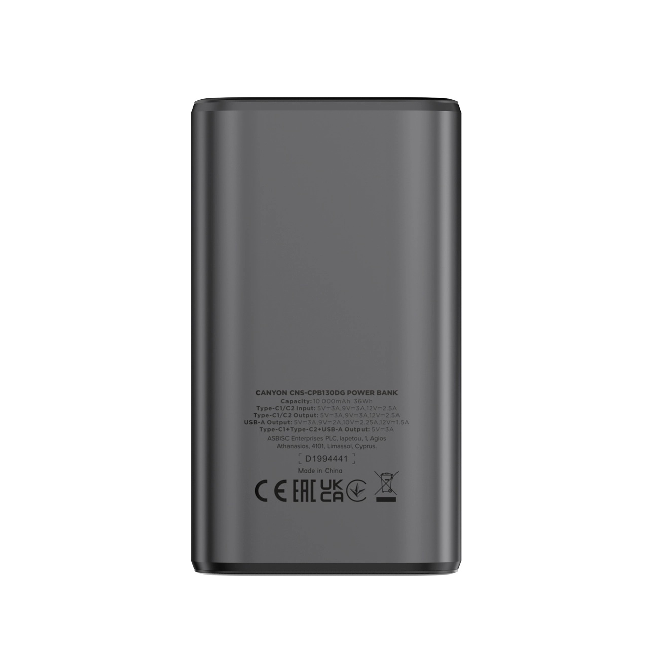 Powerbank Canyon OnPower 130 TFT 10000mAh PD 30W Grafitowy