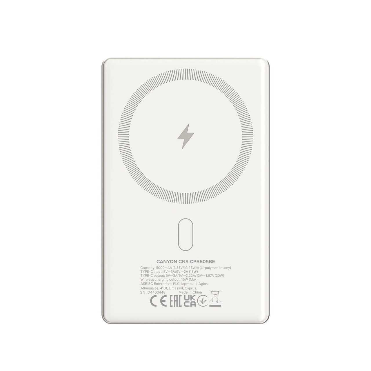 Powerbank Canyon OnPower 505 Magsafe 5000mAh PD 20W Beżowy