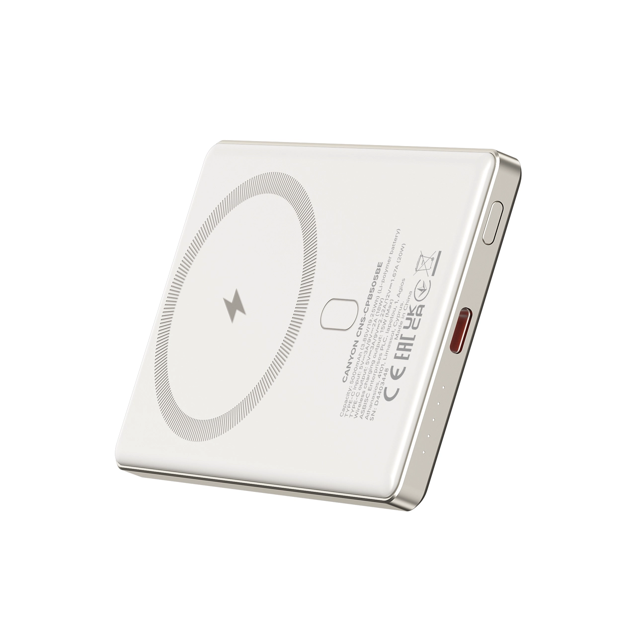 Powerbank Canyon OnPower 505 Magsafe 5000mAh PD 20W Beżowy