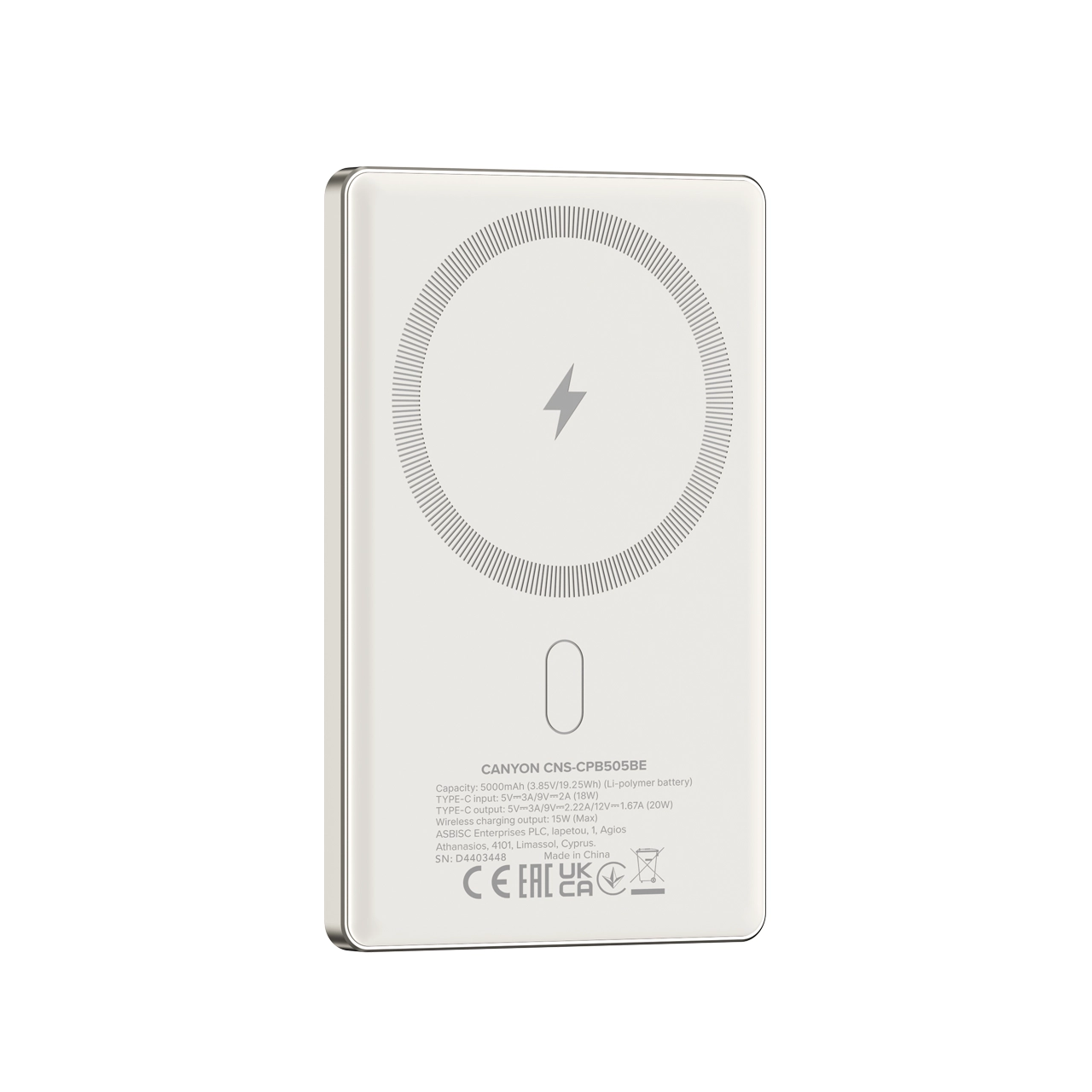 Powerbank Canyon OnPower 505 Magsafe 5000mAh PD 20W Beżowy