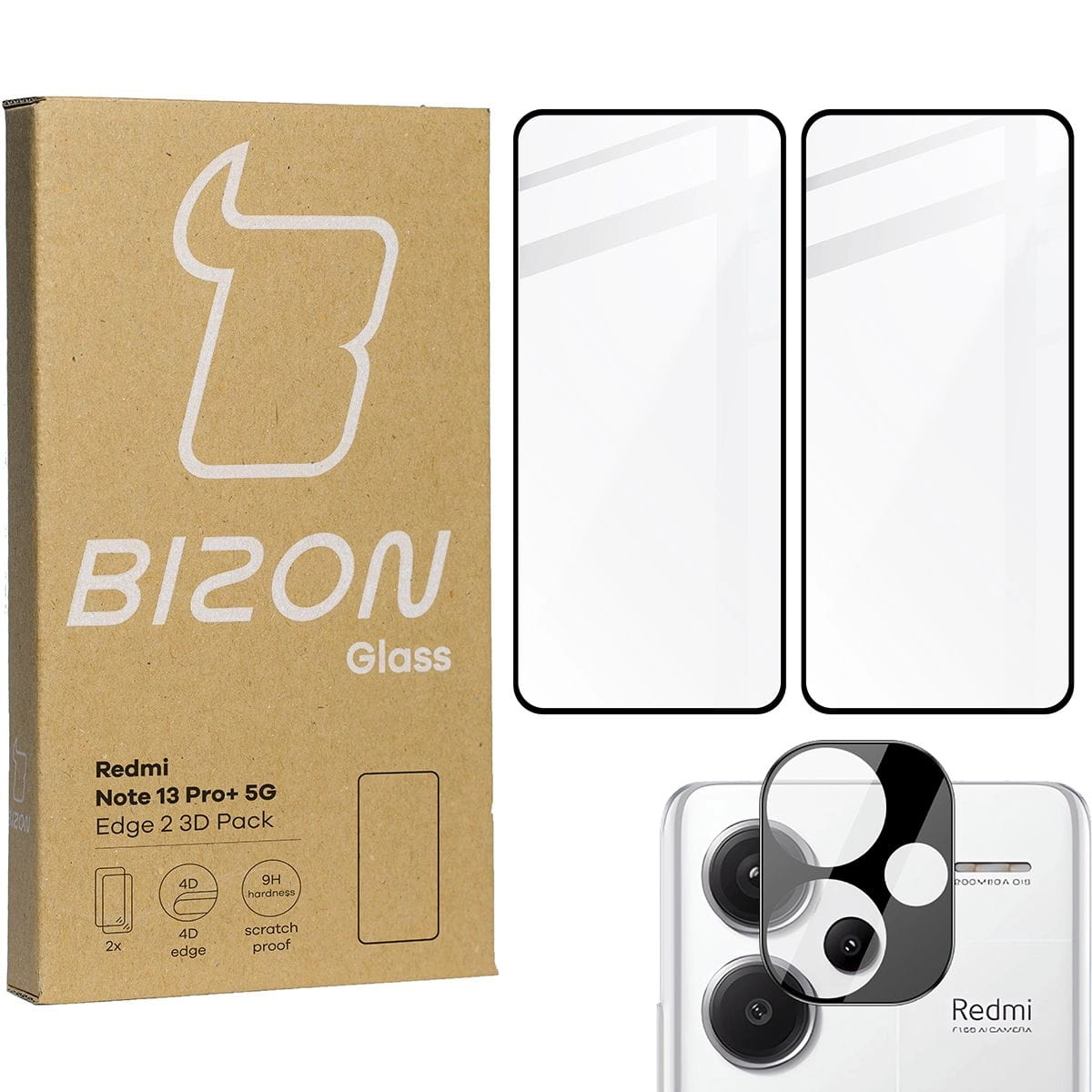 Zestaw ochronny Bizon 2x szkło + szybka na aparat do Xiaomi Redmi Note 13 Pro+ 5G czarne