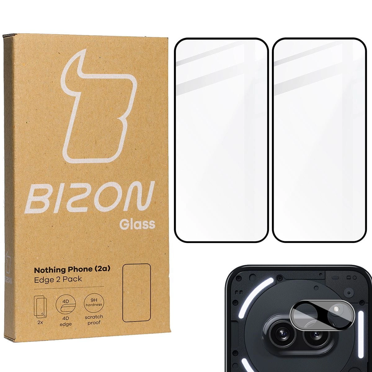 Zestaw ochronny Bizon 2x szkło + szybka na aparat Edge 2 Pack do Nothing Phone 2a
