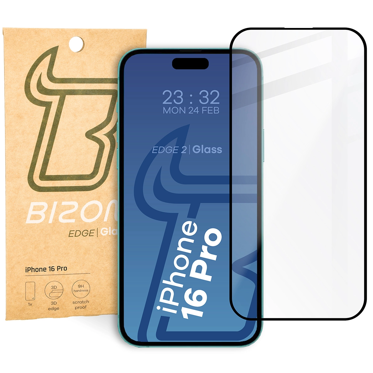 Szkło hartowane Bizon pełne Edge 2 do iPhone 16 Pro