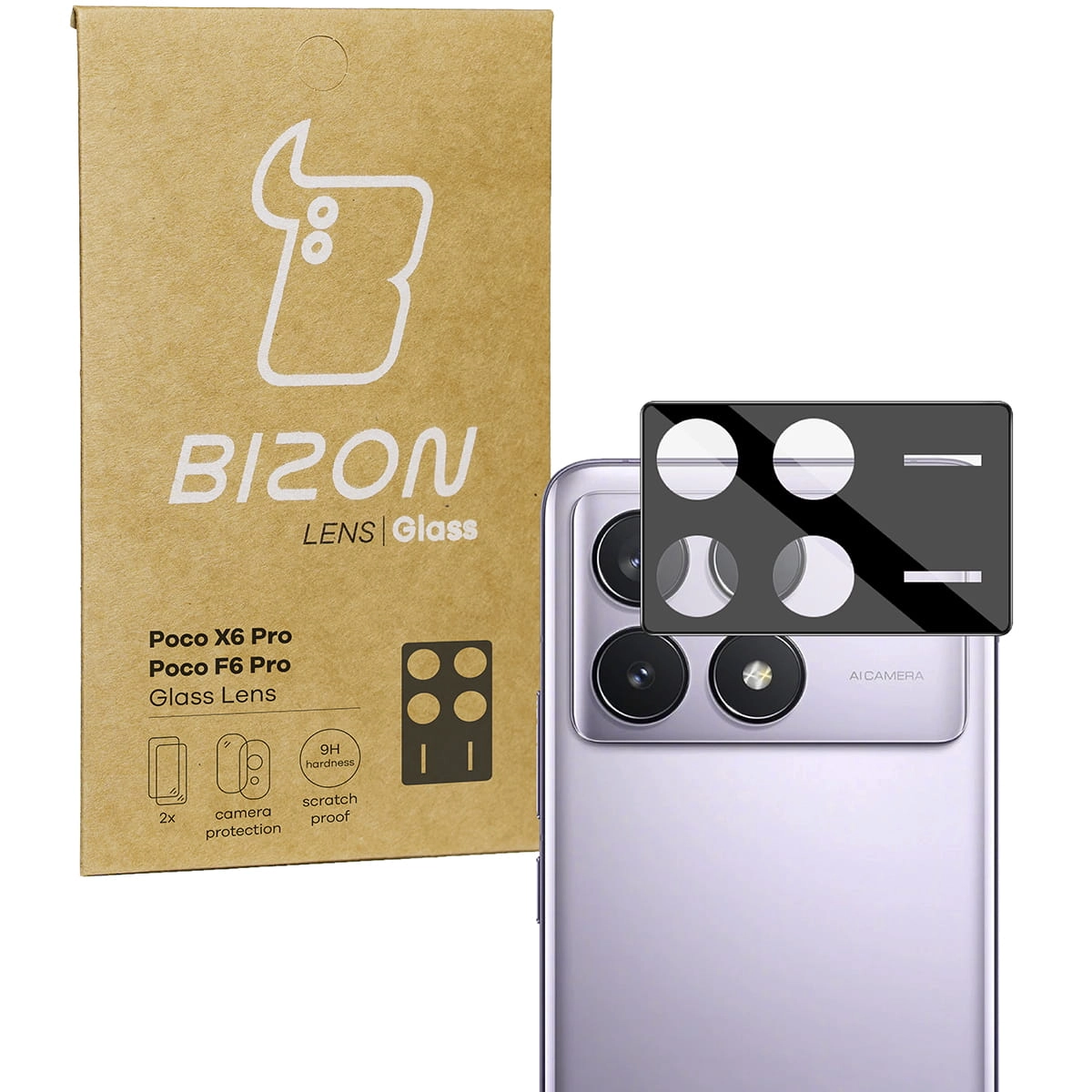 Szkło ochronne Bizon na aparat Lens do Xiaomi Poco X6 Pro/Poco F6 Pro 2 sztuki
