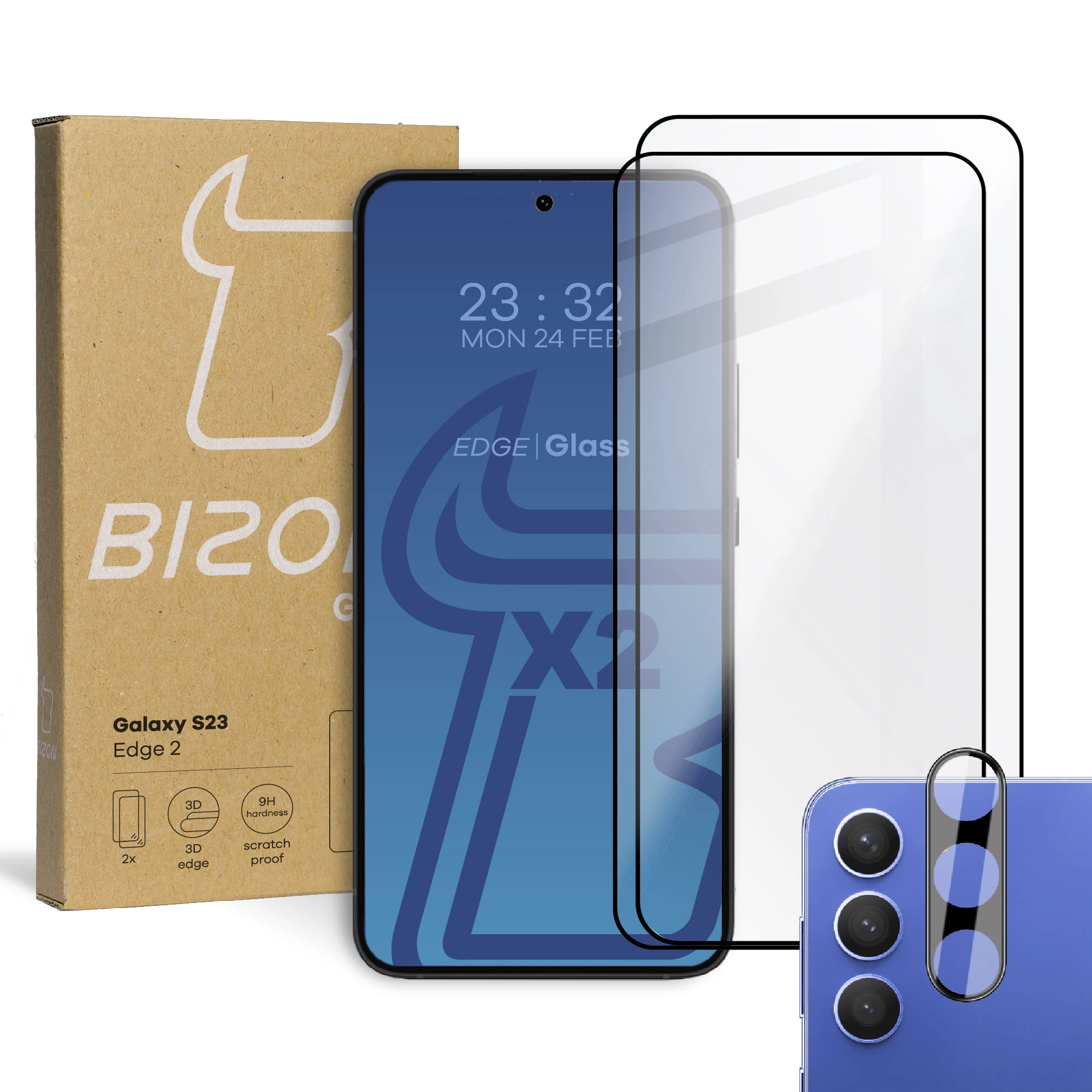 Zestaw ochronny Bizon 2x szkło + szybka na aparat Edge 2 do Galaxy S23