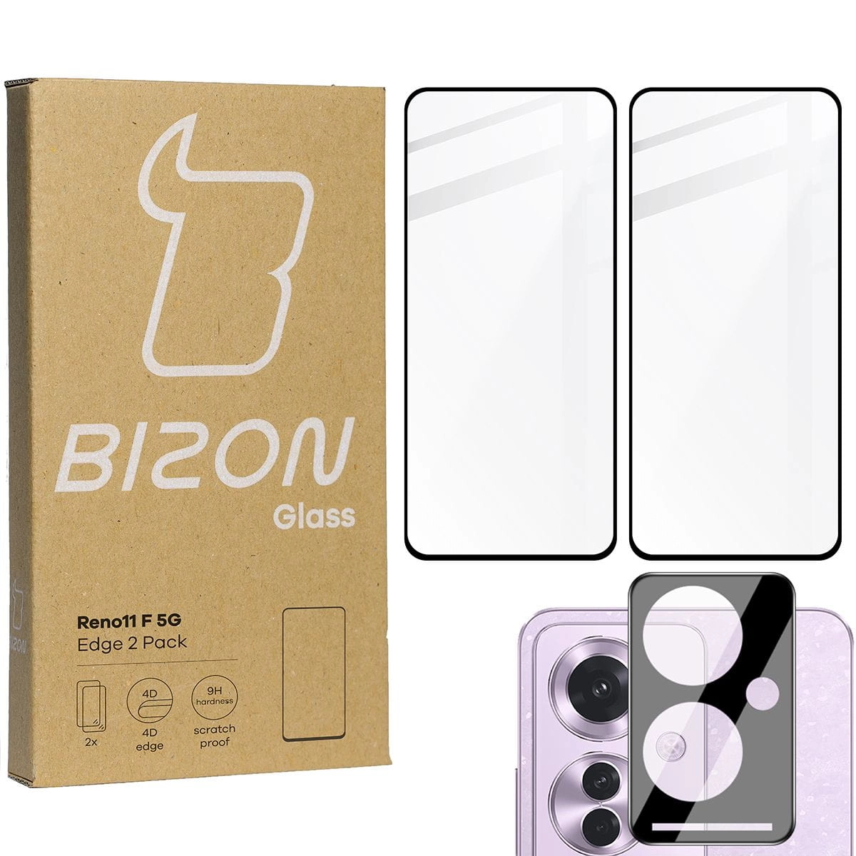 Zestaw ochronny Bizon 2x szkło + szybka na aparat Edge 2 Pack do Oppo Reno11 F 5G