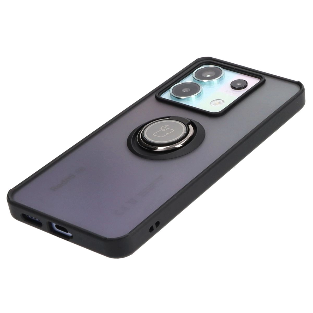 Etui Bizon z uchwytem na palec Hybrid Ring do Xiaomi Poco X6 / Xiaomi Redmi Note 13 Pro 5G Przydymione z czarną ramką