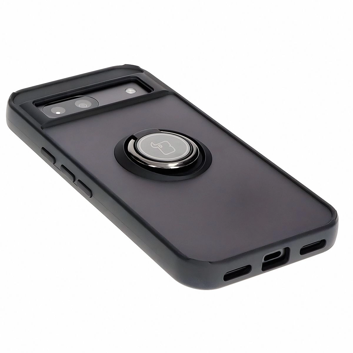 Etui Bizon z uchwytem na palec Hybrid Ring do Google Pixel 8a Przydymione z czarną ramką