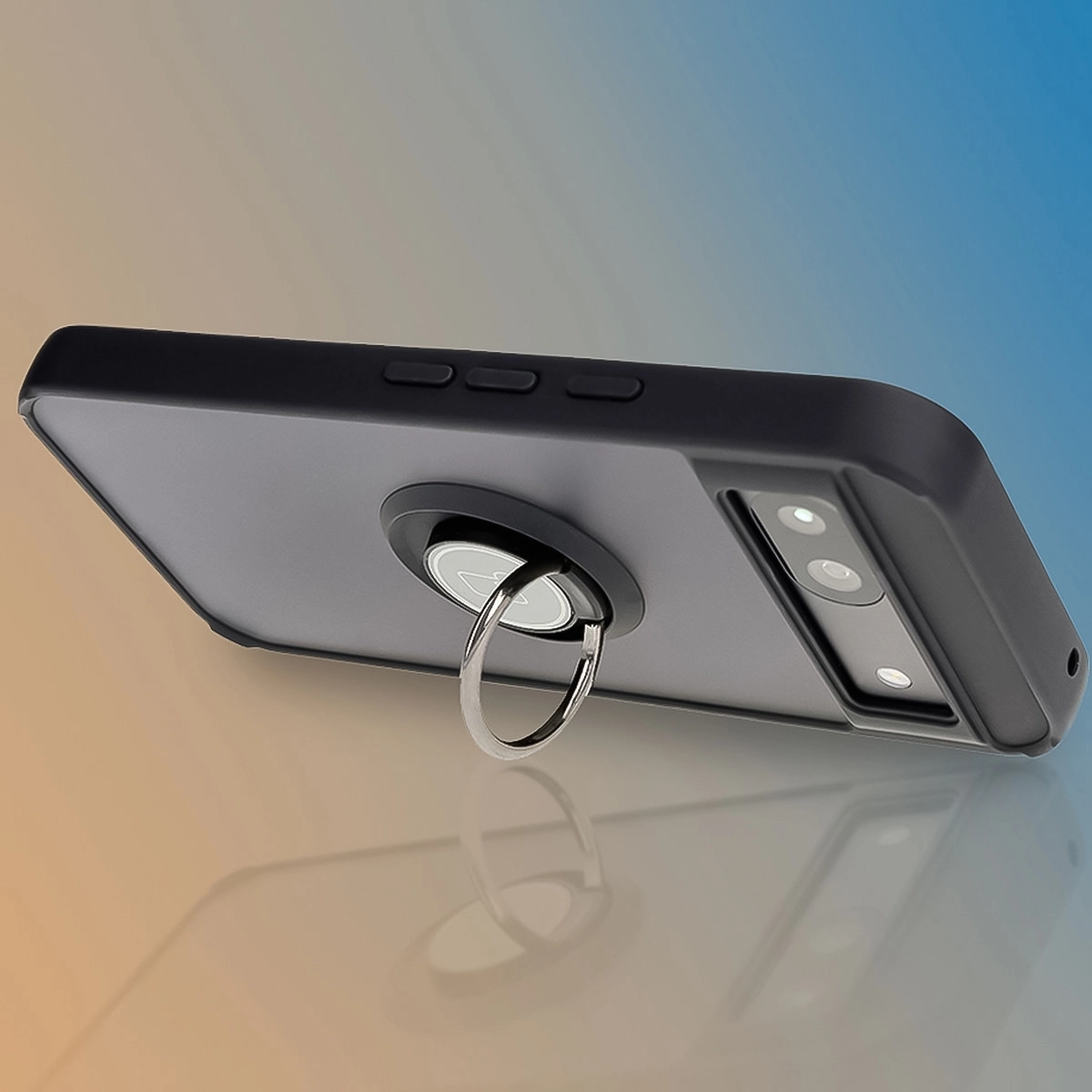 Etui Bizon z uchwytem na palec Hybrid Ring do Google Pixel 8a Przydymione z czarną ramką