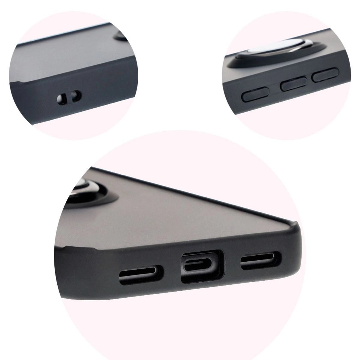 Etui Bizon z uchwytem na palec Hybrid Ring do Google Pixel 8a Przydymione z czarną ramką