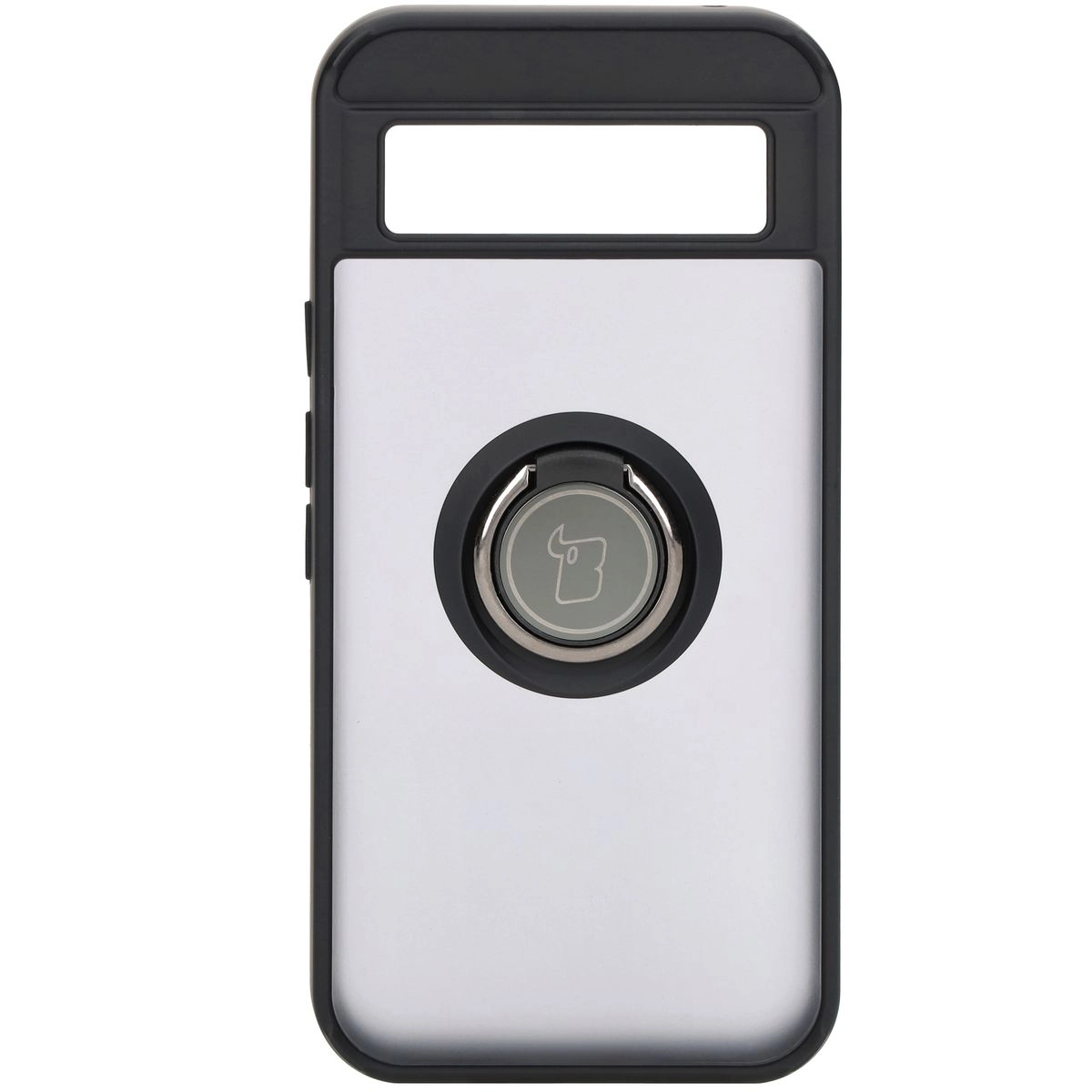 Etui Bizon z uchwytem na palec Hybrid Ring do Google Pixel 8a Przydymione z czarną ramką