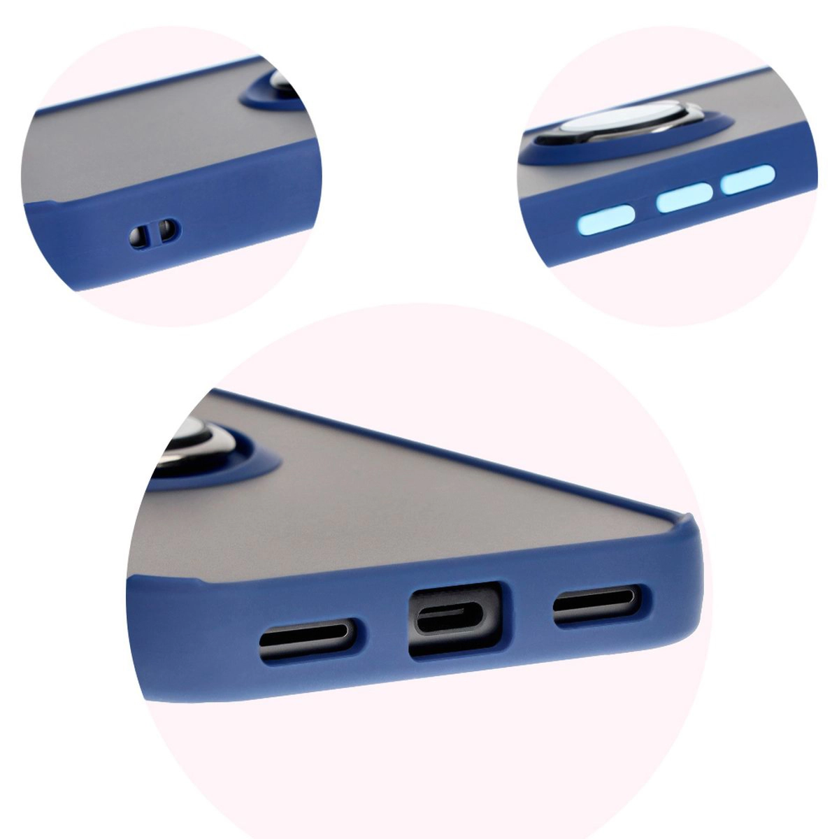 Etui Bizon z uchwytem na palec Hybrid Ring do Google Pixel 8a Przydymione z granatową ramką