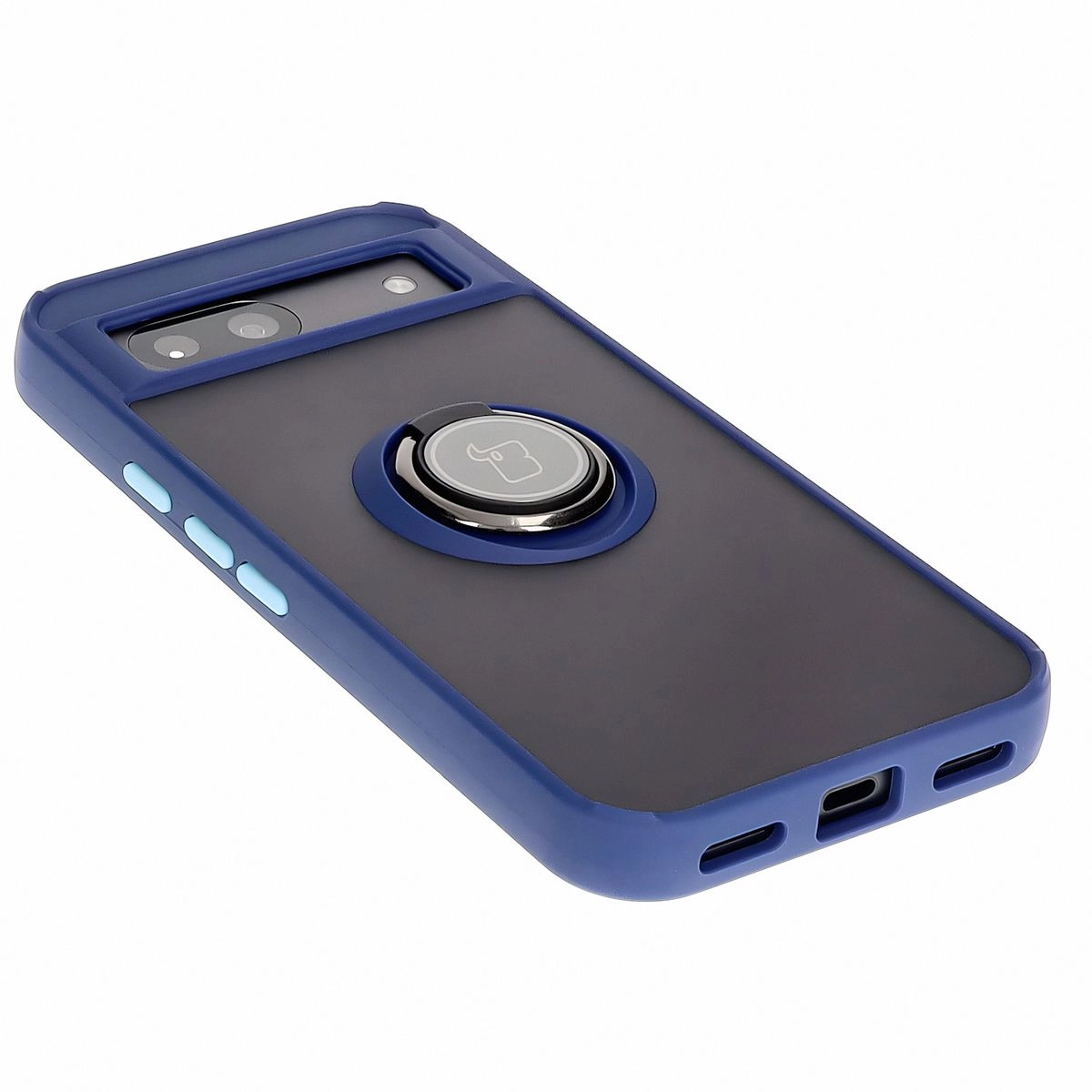 Etui Bizon z uchwytem na palec Hybrid Ring do Google Pixel 8a Przydymione z granatową ramką