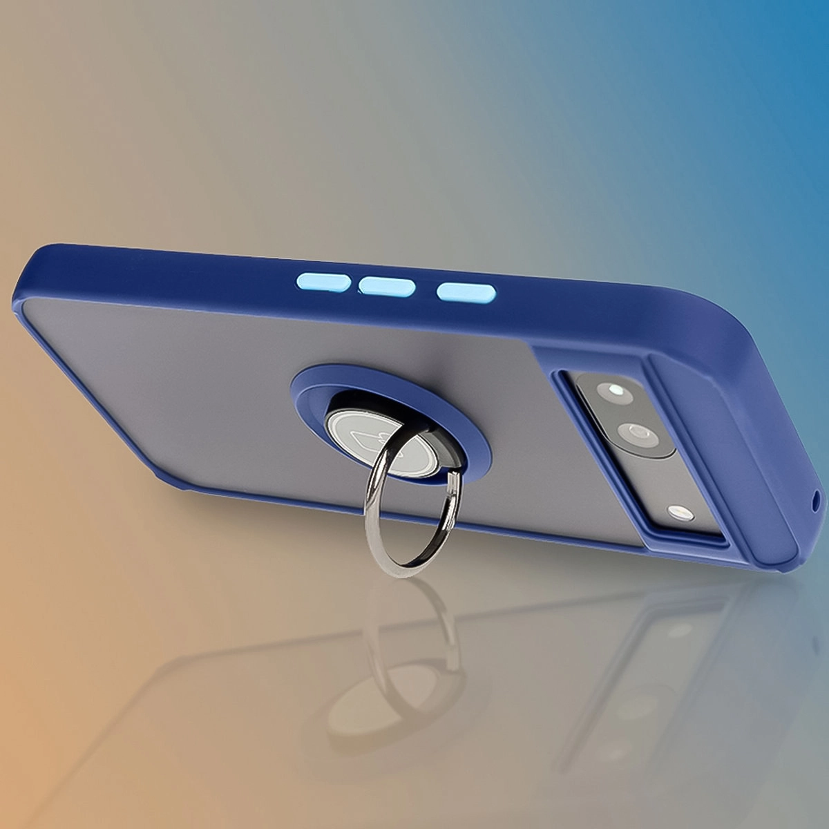 Etui Bizon z uchwytem na palec Hybrid Ring do Google Pixel 8a Przydymione z granatową ramką