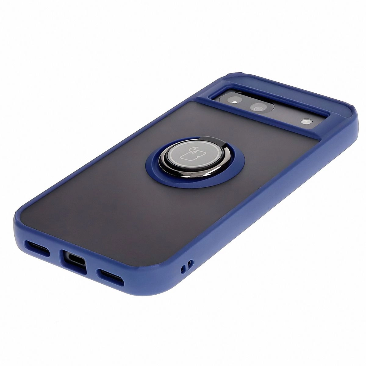 Etui Bizon z uchwytem na palec Hybrid Ring do Google Pixel 8a Przydymione z granatową ramką