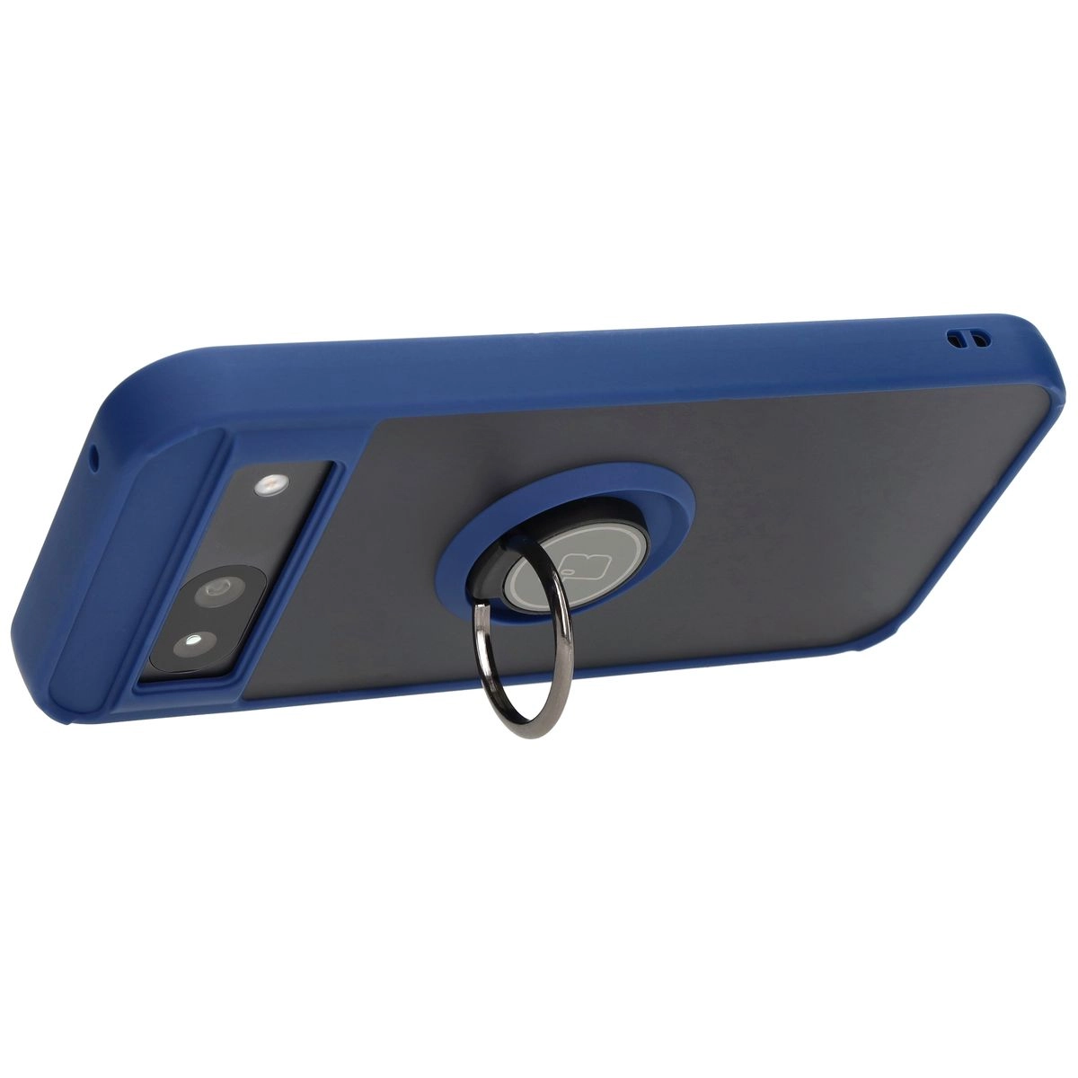 Etui Bizon z uchwytem na palec Hybrid Ring do Google Pixel 8a Przydymione z granatową ramką
