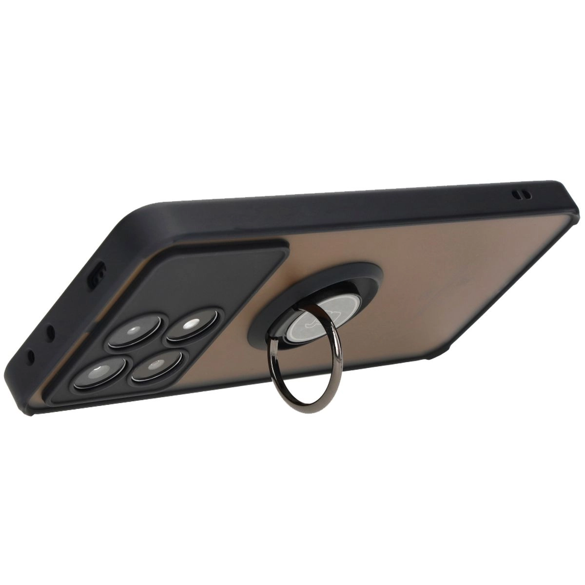 Etui Bizon z uchwytem na palec Hybrid Ring do Xiaomi Poco X6 Pro Przydymione z czarną ramką