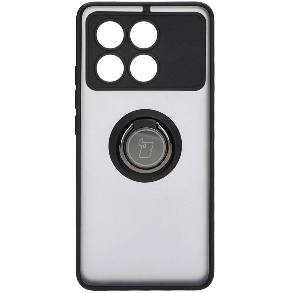 Etui Bizon z uchwytem na palec Hybrid Ring do Xiaomi Poco X6 Pro Przydymione z czarną ramką