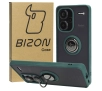 Etui Bizon z uchwytem na palec Hybrid Ring do Xiaomi Redmi Note 13 Pro+ 5G Przydymione z ciemnozieloną ramką