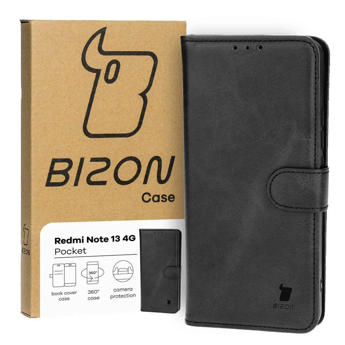 Etui Bizon z klapką Pocket do Xiaomi Redmi Note 13 4G Czarny