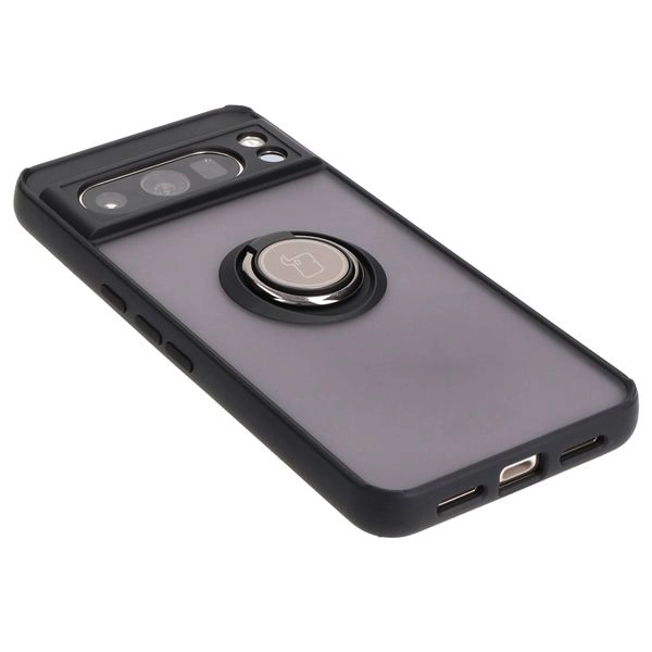 Etui Bizon z uchwytem na palec Hybrid Ring do Google Pixel 8 Pro Przydymione z czarną ramką