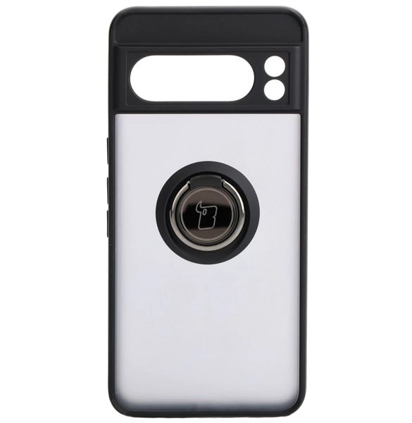 Etui Bizon z uchwytem na palec Hybrid Ring do Google Pixel 8 Pro Przydymione z czarną ramką
