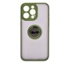 Etui Bizon z uchwytem na palec Hybrid Ring do iPhone 15 Pro Max Przydymione z zieloną ramką