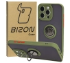 Etui Bizon z uchwytem na palec Hybrid Ring do iPhone 15 Pro Max Przydymione z zieloną ramką