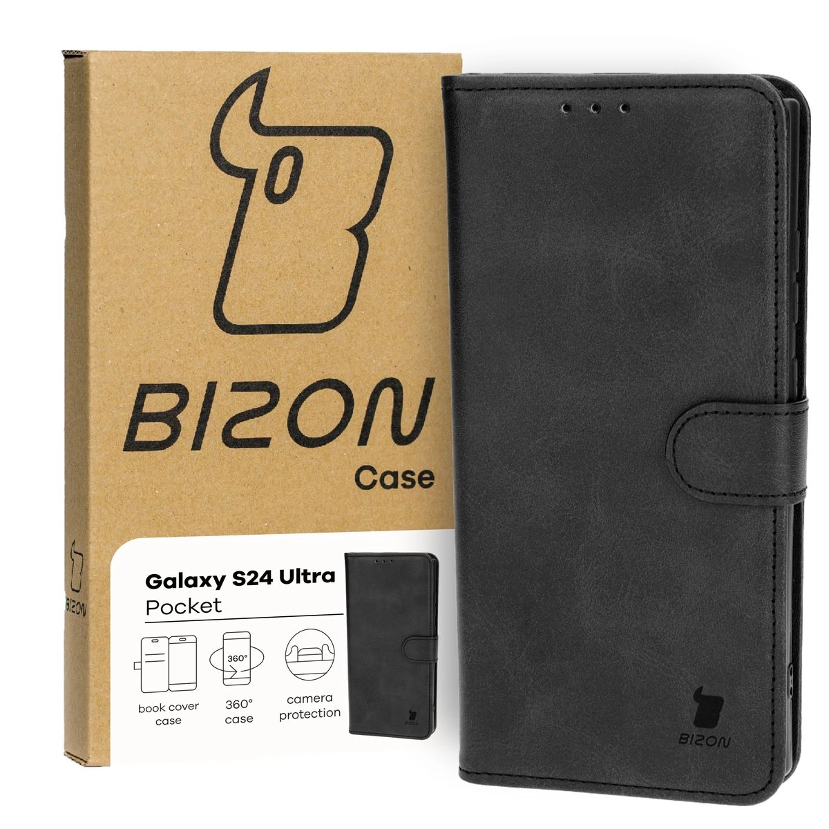 Etui Bizon z klapką Pocket do Galaxy S24 Ultra Czarny
