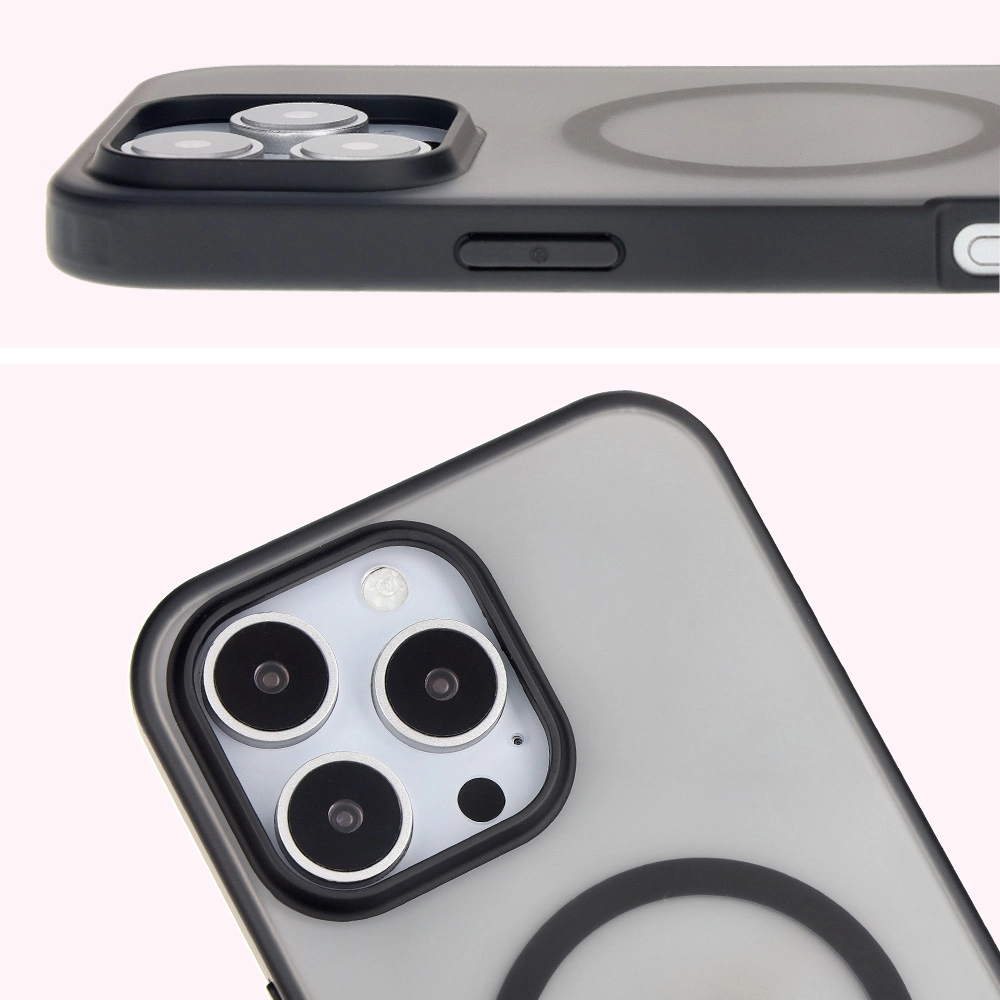Etui Bizon MatteO z MagSafe do iPhone 16 Pro Max Półprzezroczyste z czarną ramką