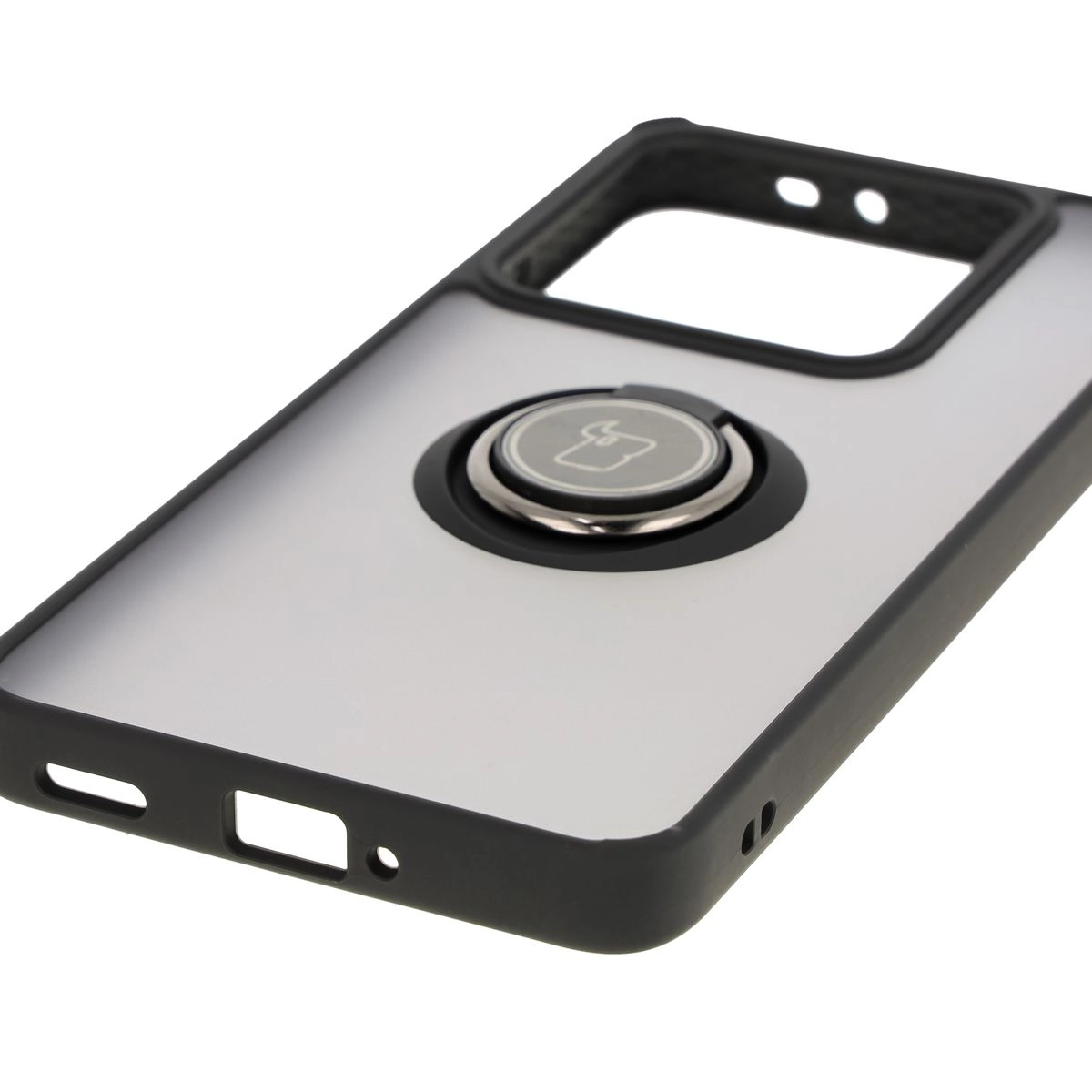 Etui Bizon z uchwytem na palec Hybrid Ring do Xiaomi 14T Pro Przydymione z czarną ramką