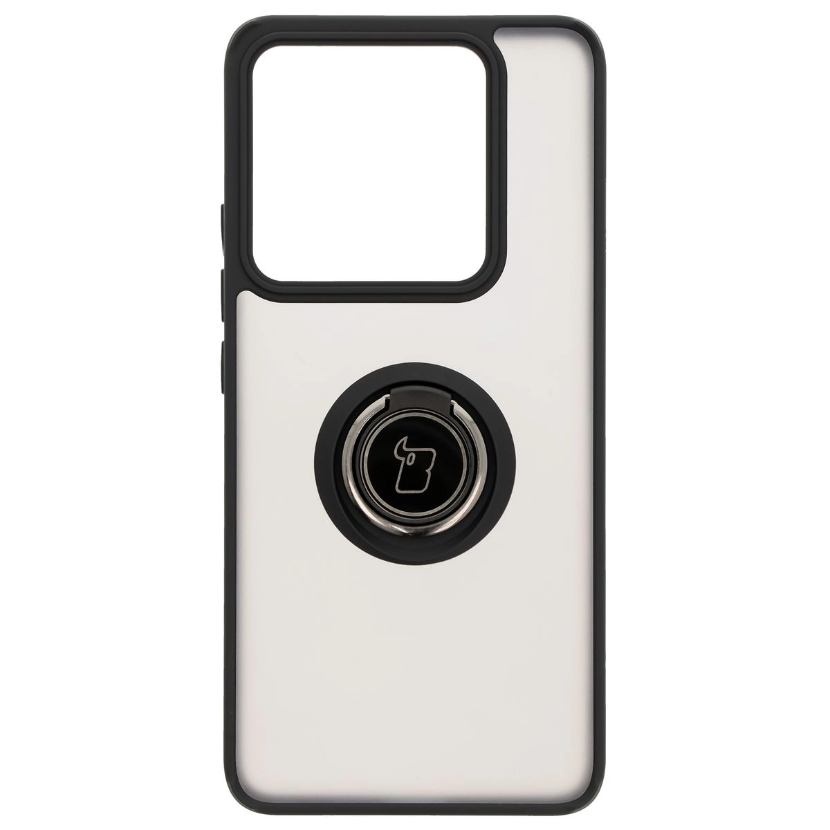 Etui Bizon z uchwytem na palec Hybrid Ring do Xiaomi 14T Pro Przydymione z czarną ramką