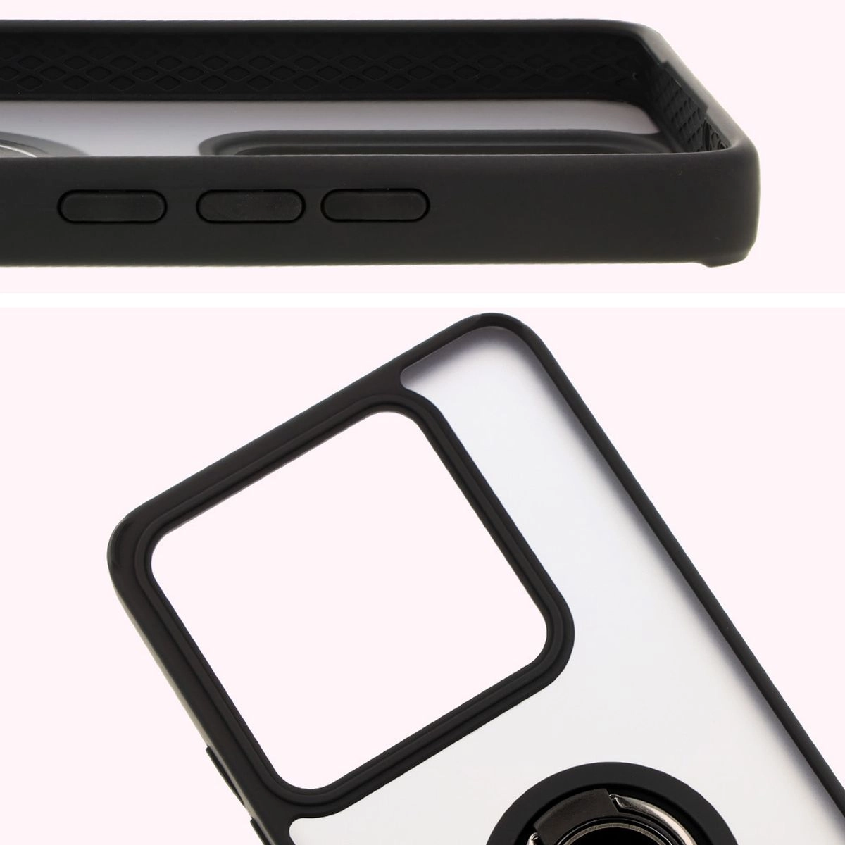 Etui Bizon z uchwytem na palec Hybrid Ring do Xiaomi 14T Pro Przydymione z czarną ramką