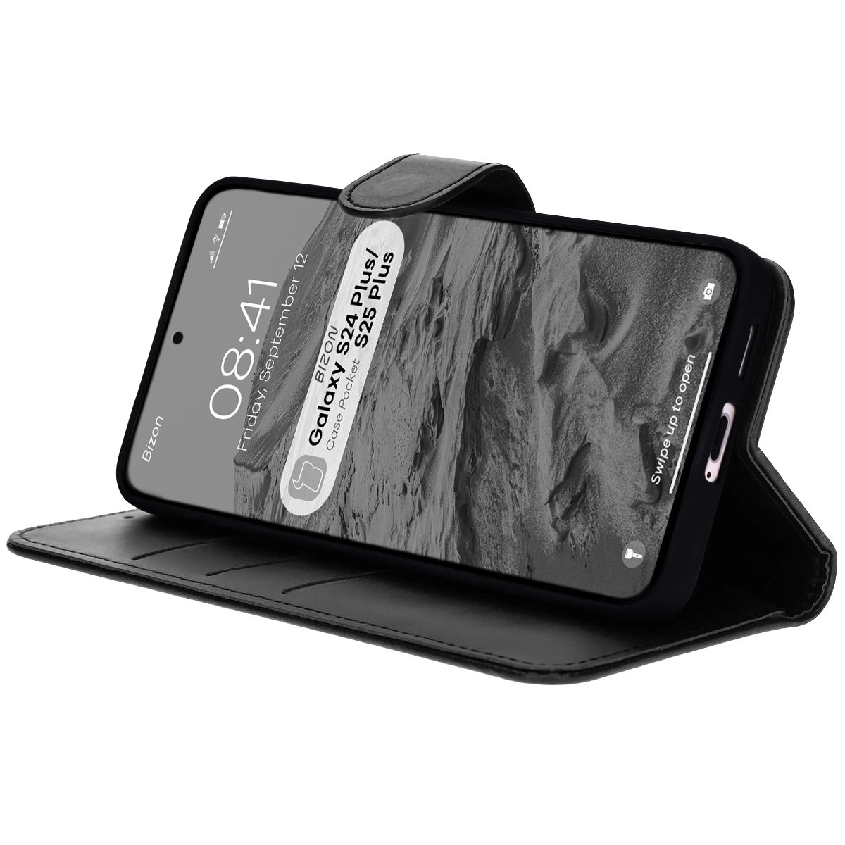 Etui Bizon z klapką Pocket do Galaxy S25 Plus/S24 Plus Czarny